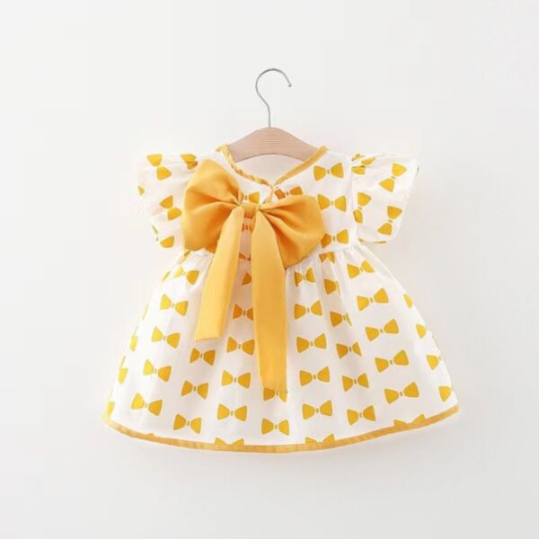 6-24M Baby Girl Flying Sleeve Full Print Small Bow Back Hollow Dress Wholesale Baby Clothing V5923031500183