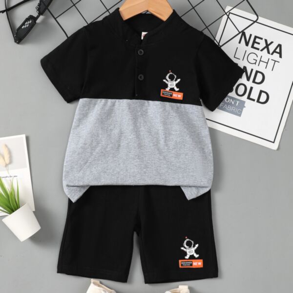 18M-6Y Toddler Boys Sets Astronaut Print Colorblock Polo Shirts & Shorts Wholesale Boys Clothes V3823030809278