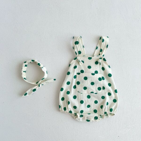 0-12M Baby Polka Dots Suspender Bodysuit & Headband Wholesale Baby Clothes V3823031700149
