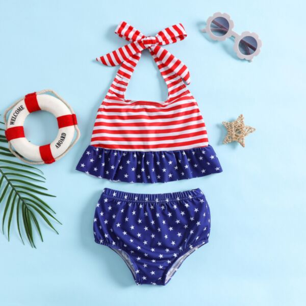 9M-4Y Independene Day Striped  Colorblock Tops And Briefs Swimwear Set Wholesale Kids Boutique Clothing