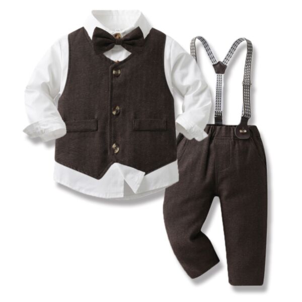 6M-7Y Waistcoat Vest And Long Sleeve Shirt And Solid Color Suspender Pants Set Wholesale Kids Boutique Clothing
