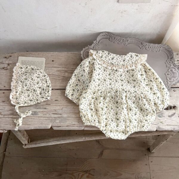 3-24M Baby Girls Floral Long Sleeve Bodysuit & Hats Wholesale Baby Clothes In Bulk V3823121500153