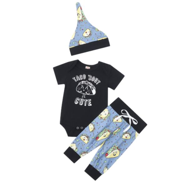 0-18M Baby Girl & Boy Sets Rugby Burger Piece Printed Short Sleeve Bodysuit And Pants And Hat Bulk Baby Clothes Wholesale V5923032000070