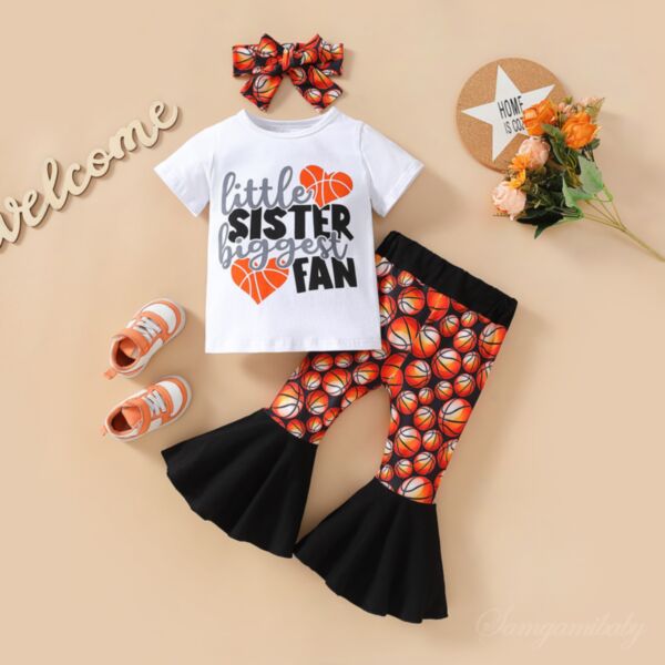 9M-4Y Toddler Girls Sets Letter T-Shirts & Basketball Flared Pants And Headband Wholesale Girls Clothes V3823032300017
