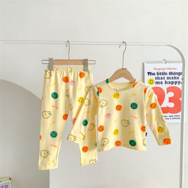 18M-6Y Toddler Girl Sets Long-Sleeved Cartoon Smiley Face Print Top And Pants Wholesale Girls Clothes V5923032100053
