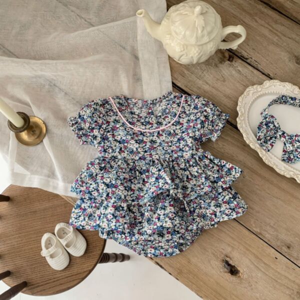 0-18M Floral Lotus Short Sleeve Dress Romper Baby Wholesale Clothing