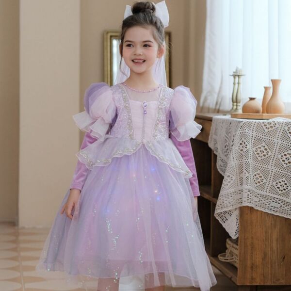 2-7Y Toddler Girls Halloween Costume Mesh Puff Long Sleeve Dress Wholesale Girls Clothes V3823091200009