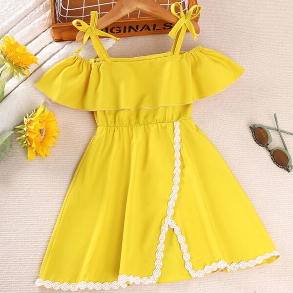3-7Y Yellow Lace Bowknot Slip Dress Wholesale Kids Boutique Clothing