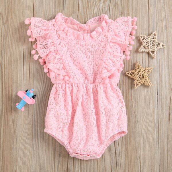 0-12M Lace Floral Pattern Flying Sleeve Romper Baby Wholesale Clothing