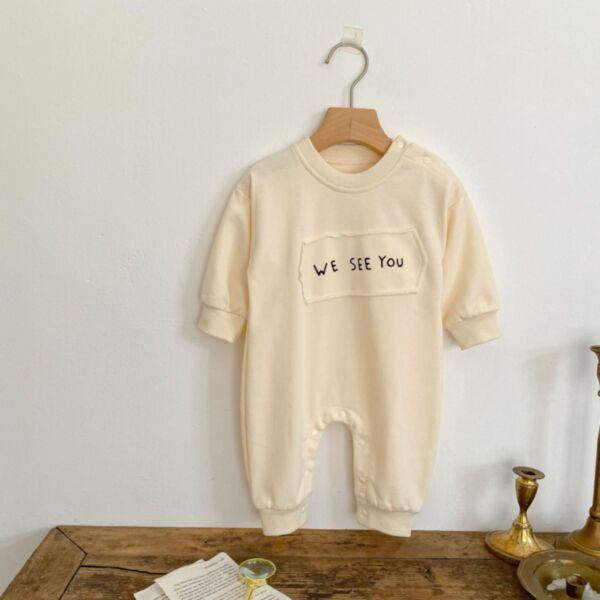 0-18M Letter Print Long Sleeve Solid Color Jumpsuit Baby Wholesale Clothing
