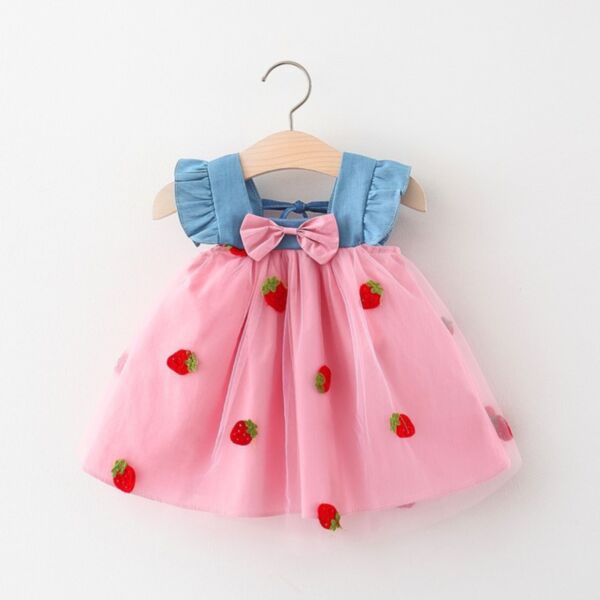9M-3Y Strawberry Flying Sleeve Bubble Dress Baby Wholesale Clothing