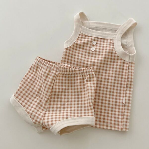 3-24M Baby Girl & Boy Sets Plaid & Solid Color Suspender Top And Shorts Wholesale Baby Clothing V5923032100046