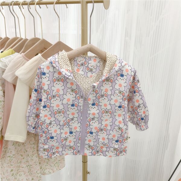 9M-5Y Toddler Girl Cartoon Duck & Rabbit Print Long Sleeve Hooded Jacket Fashion Girl Wholesale V59702683373891