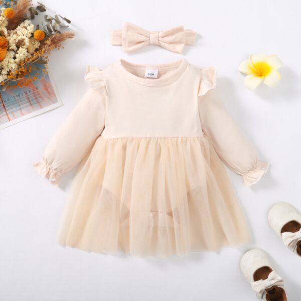 0-18M Flying Lotus Long Sleeve Romper Mesh Dress Baby Wholesale Clothing