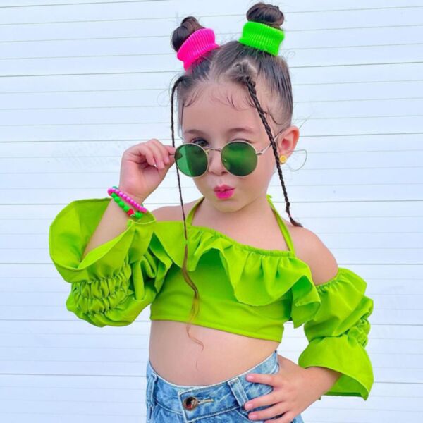 18M-7Y Toddler Girls Halter Neck Ruffle Puff Sleeve Crop Top Fashion Girl Wholesale V3823022400140