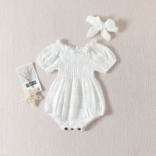 3-18M Solid Color Short Sleeve Knitwear Lotus Romper Baby Wholesale Clothing