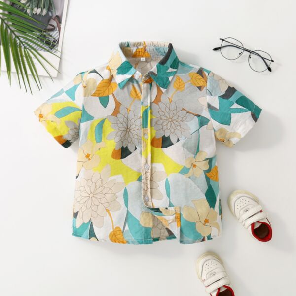 18M-7Y Toddler Boys Leaves Summer Beach Print Short Sleeve Shirts Wholesale Boys Clothing V3824050500098