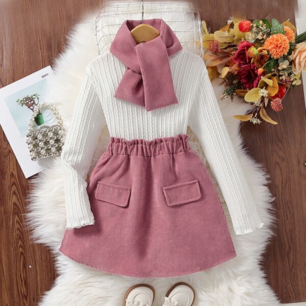 7-12Y Striped Long Sleeve Pullover And Knitwear Skirt Set Wholesale Kids Boutique Clothing