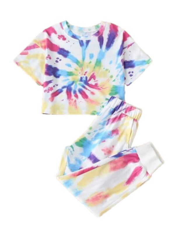 Two Pieces Tie Dye Girls Sets Top And Pants 210513574
