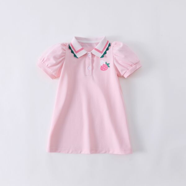 18M-7Y Toddler Girls Polo Collar Puff Sleeve Dress Wholesale Girls Clothes V3803223913
