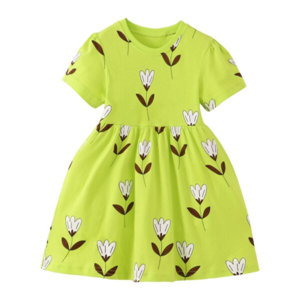 18M-7Y Toddler Girls Floral Shorts Sleeve Dress Wholesale Little Girl Clothing V3823050300018