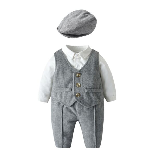 0-18Months Baby Boys 3-Piece Sets Tie Lapel Jumpsuit & Vest & Pants Wholesale Baby Boutique Clothing KSV600542