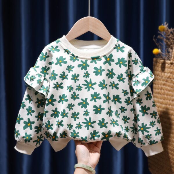 9M-6Y Toddler Girls Spring And Autumn Clothing Thin Round Neck Long-Sleeved Tops Printed Casual Loose Pullover Wholesale Childrens Clothing KTV600746