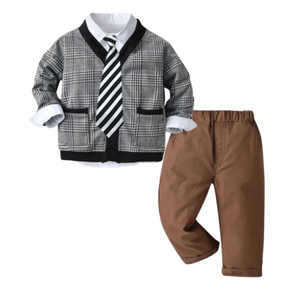 18M-6Y Toddler Boys Suit Sets White Shirts & Plaid Cardigan & Pants Wholesale Boy Clothing KSV386039 black