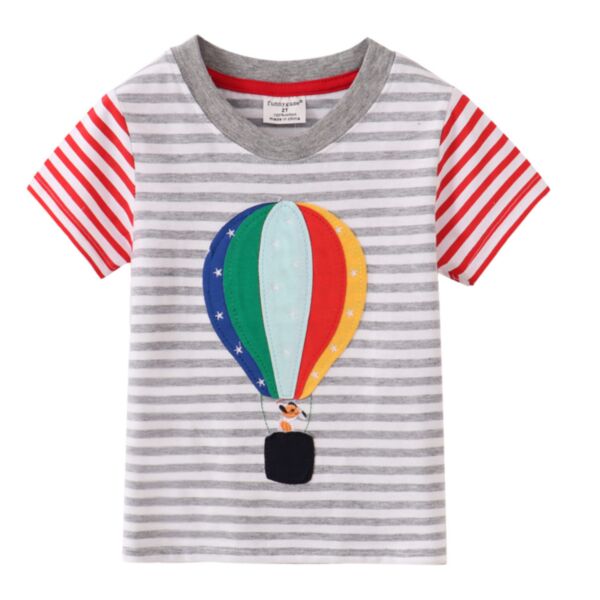 12M-7Y Toddler Girls Rainbow Hot Air Balloon Striped T-Shirts Wholesale Girls Clothes V3823050300023