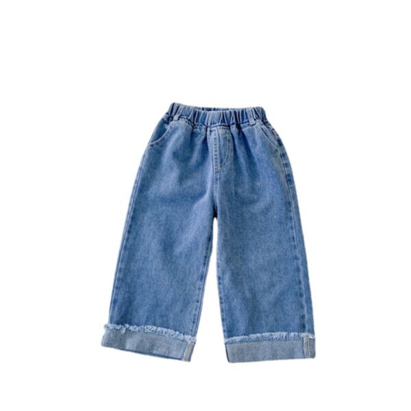 9M-6Y Toddler Solid Color Cuffed Thin Denim Trousers Wholesale Children Clothing KPv3889890 blue