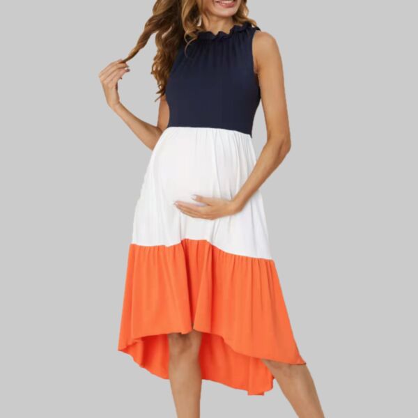 Color Blocking Shorts-Sleeve Maternity And Nursing Clothes Dresses KMV384155 orange