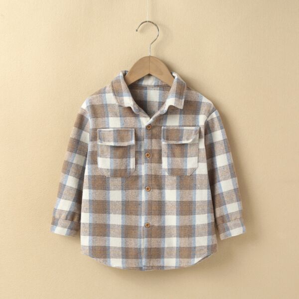 2-7Y Toddler Boys Plaid Single-Breasted Casual Shirt Wholesale Boys Boutique Clothing KCV386407 brown