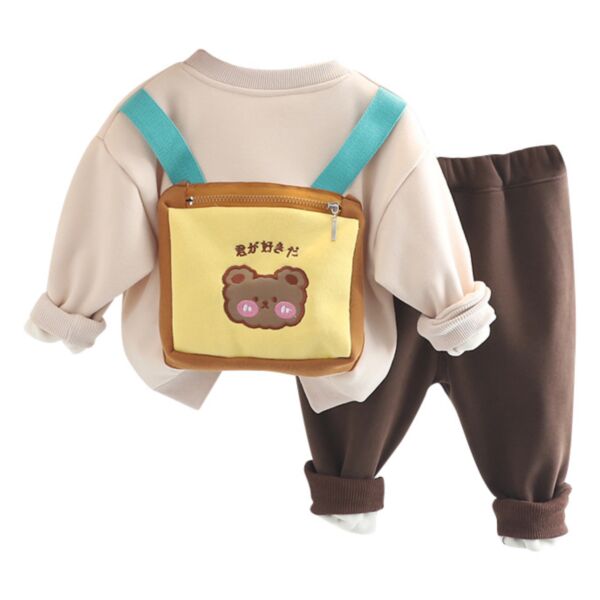 9M-3Y Solid Color Cotton Pullover With Bear Print Pocket Back And Pants Set Two Pieces Baby Wholesale Clothing KKHQV491921