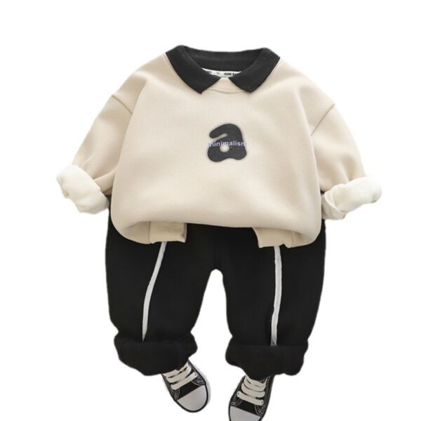 9M-3Y Letter Print Cream Color Fleece Pullover And Single Triped Pants Sport Set Two Pieces Baby Wholesale Clothing KKHQV491923