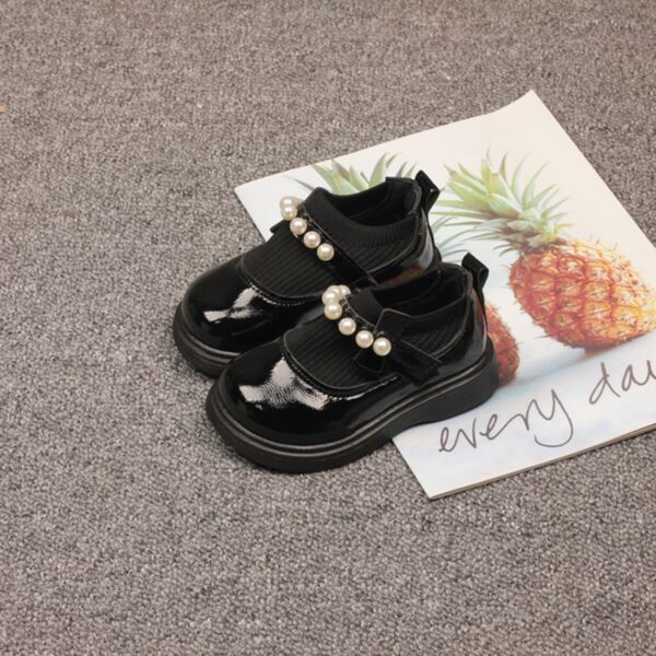 Kid Girls Solid Beaded Leather Shoes Wholesale Accessories Vendors KSHOV384625 black