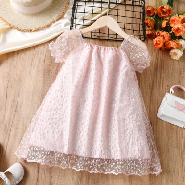 3-7Y Toddler Girl Short-Sleeved Embroidered Mesh Patchwork Suspender Dress Wholesale Girls Fashion Clothes V5923033100052
