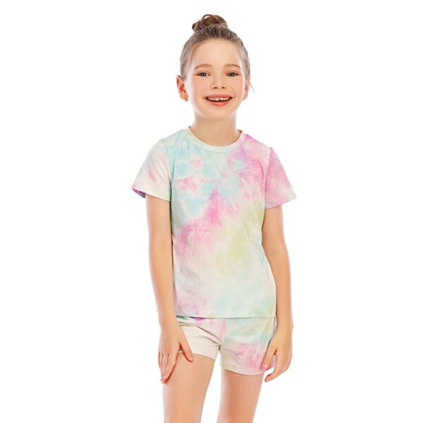 6-14 Years 2PCS Wholesale Girl Pajamas Set Tie-dye Girl Cotton Top Pants Lounge-wear KSV440040 pink