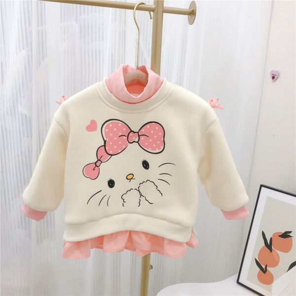 2-7Y Toddler Girl Warm Top Fake-two Piece Bow-knot Cat Sweatshirt Wholesale Toddler Clothing KTV440155