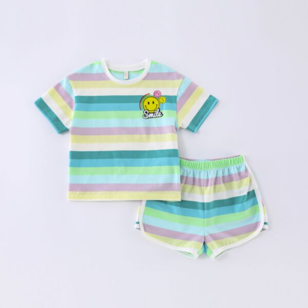 2-12Y Big Kids Clothes Sets Striped Smile Print T-Shrits & Shorts Wholesale Kids Boutique Clothing V3803284659
