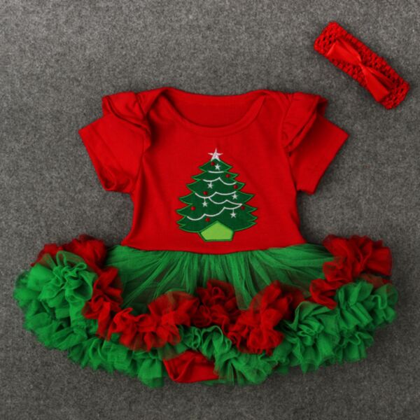 3-18M Christmas Tree Short Sleeve Red And Green Dress Onesies Romper Jumpsuit Baby Wholesale Clothing KDV491854