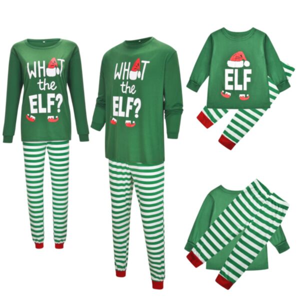 Christmas Family Matching Letter Print Green Tops And Striped Pants Pajama Set Wholesale Kids Boutique Clothing KKHQV491749