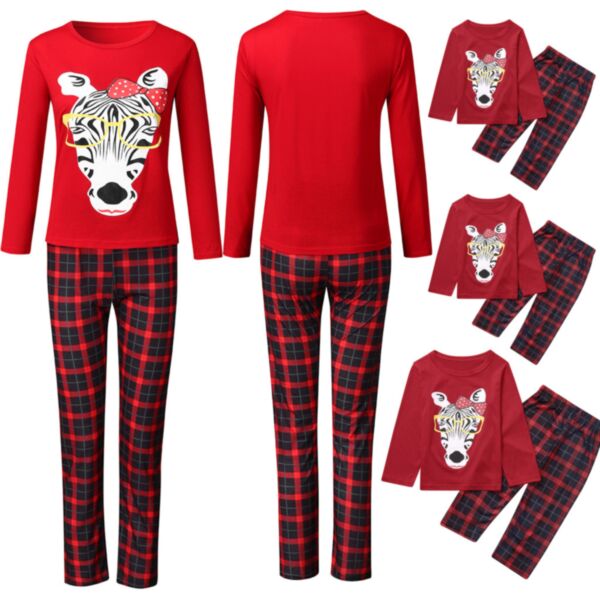 Christmas Set Horse Print Red Tops And Plaid Pants Pajama Set Wholesale Kids Boutique Clothing KSV491747