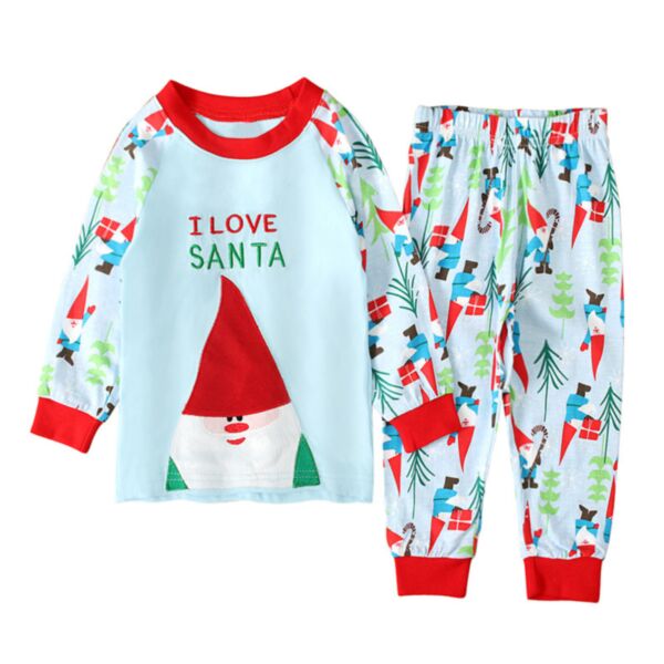 18M-7Y Christmas Pajama Lightblue Tops Cartoon Santa Claus Print Pullover And Pants Set Wholesale Kids Boutique Clothing KSV491846