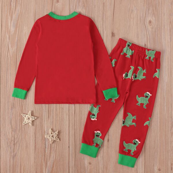 18M-7Y Christmas Pajama Red Tops Dinosaur Print Pullover And Pants Set Wholesale Kids Boutique Clothing KSV491847