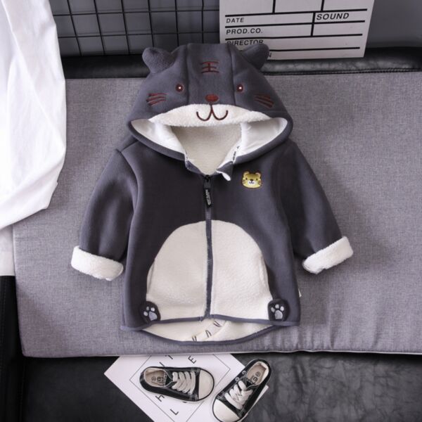 9M-4Y Cartoon Print Fleece Jacket Plush Zipper Tiger Face Hat Coat Baby Wholesale Clothing KCV491744
