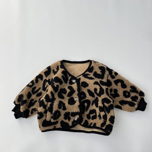 9M-6Y Leopard Print Plush Fleece Button Long Sleeve Warm Coat Jacket Baby Wholesale Clothing AliceKKHQV491996