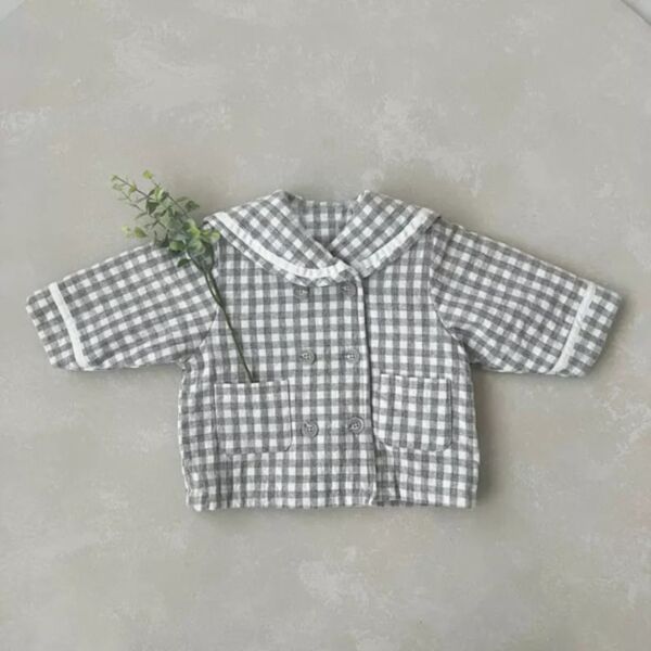 3-18M Plaid And Solid Color Big Collar Double Breasted Coat Jacket Baby Wholesale Clothing KKHQV491904