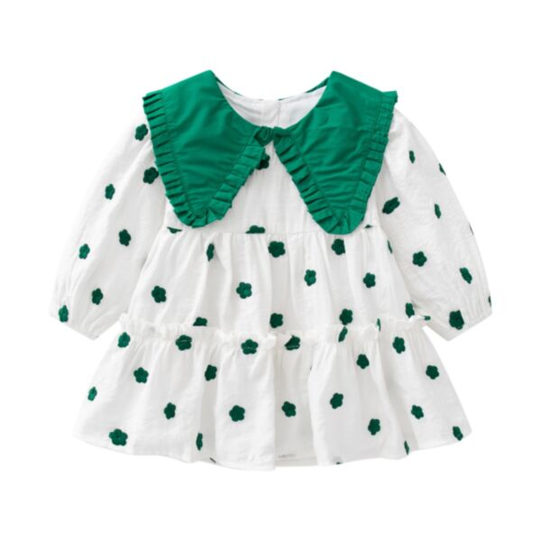 9M-4Y Toddler Girls Long Sleeve Big Lapel Dress Green Floral Embroidery Dress Wholesale Childrens Clothing KDV600607