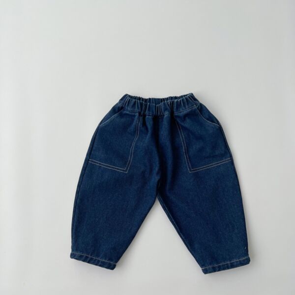 9M-6Y Denim Cloth Loose Solid Color Sweatpants Trousers Baby Wholesale Clothing KKHQV492008