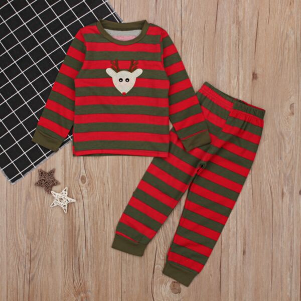 9M-5Y Christmas Pajama Deer Cartoon Face Tops Pullover And Striped Pants Set Baby Wholesale Clothing KSV491843
